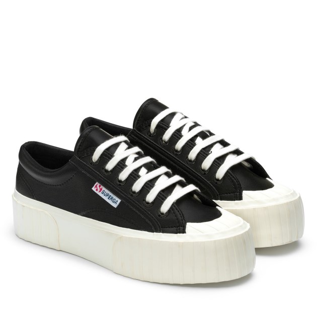 Superga 2631 Stripe Platform טבעוני שחור-לבן Avorio