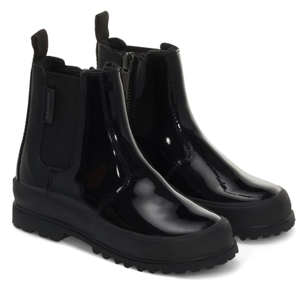 Superga 2666 Kids Alpina דמוי עור מבריק לגמרי שחור