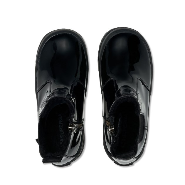 Superga 2666 Kids Alpina דמוי עור מבריק לגמרי שחור