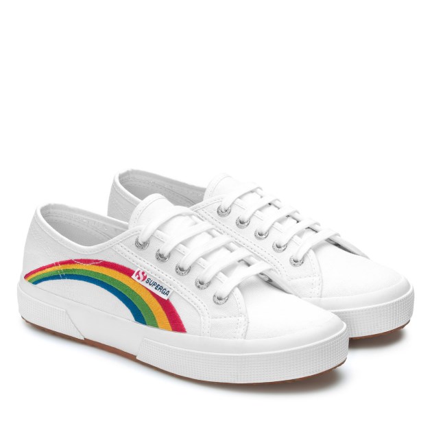 Superga 2750 Rainbow רקמה לבן-קשת